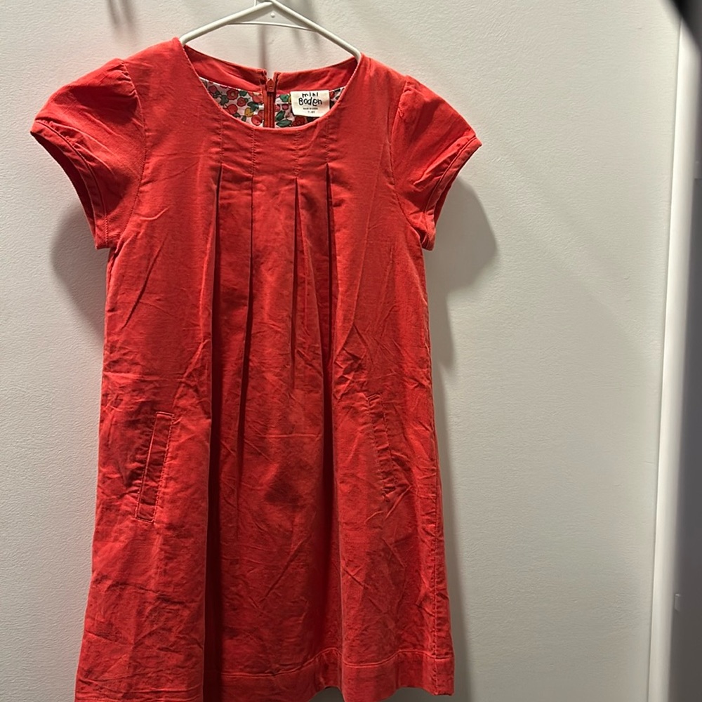 Mini Boden Size 7-8 NWOT Coral Corduroy Dress with pockets